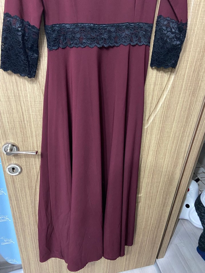 Bordo Uzun Kollu Kadın Elbise - Görsel 2