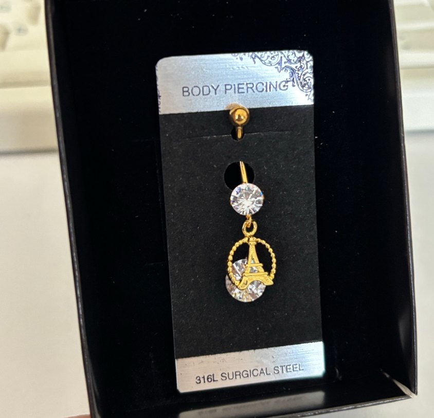 Altın Renkli Parlak Paris Kulesi Göbek Piercingi - Görsel 2