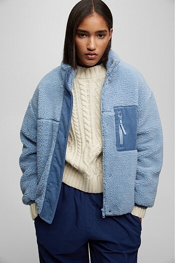Pull & Bear Cepli Peluş / Polar Ceket Mavi