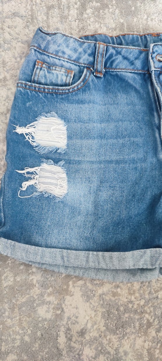 Mavi Yırtık Detaylı Mini Kot Şort - Görsel 2