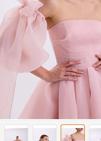 Pudra Mini Straplez Abiye Elbise - Görsel 2