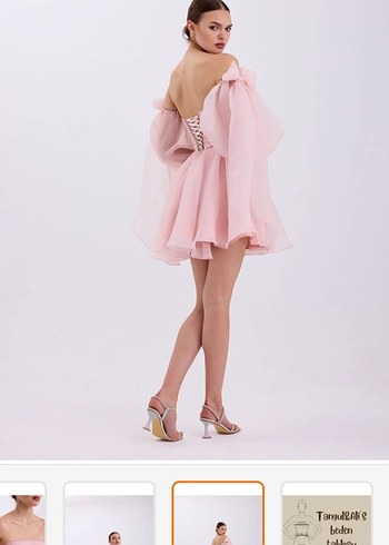 Pudra Mini Straplez Abiye Elbise - Görsel 3