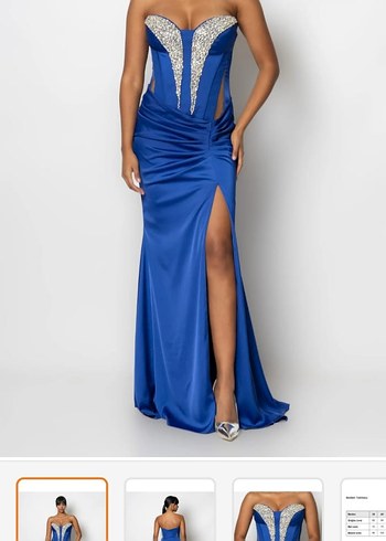 Mavi straplez Uzun Abiye Elbise - Görsel 2