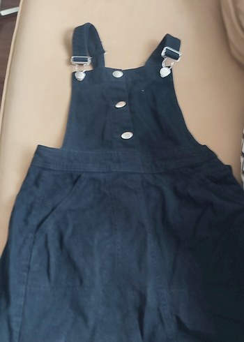 Kızlar için Siyah Düğmeli Denim Salopet