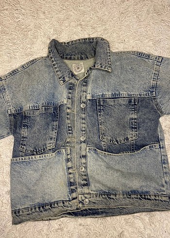 s Beden mavi Renk Kot ceket Düğmeli Kadın Kısa Kollu Denim