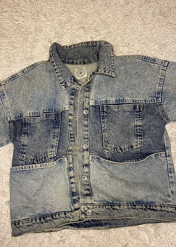 Kot ceket Düğmeli Kadın Kısa Kollu Denim