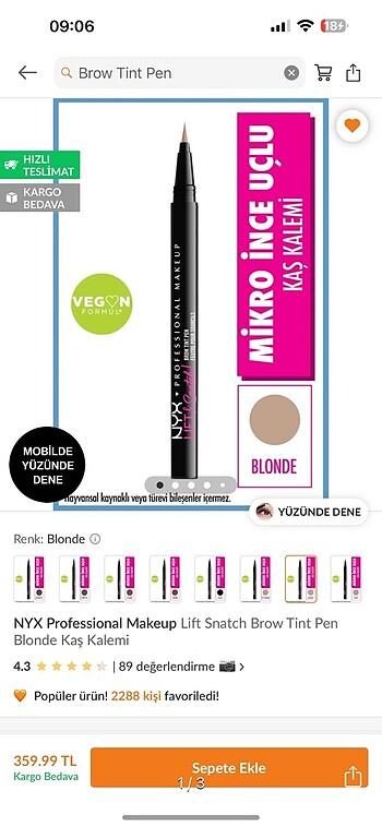 NYX Brow Tint Pen Kaş Kalemi