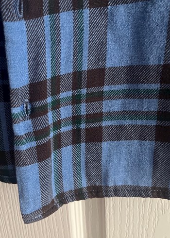 Düğmeli Mavi Kareli Denim Gömlek - Görsel 2