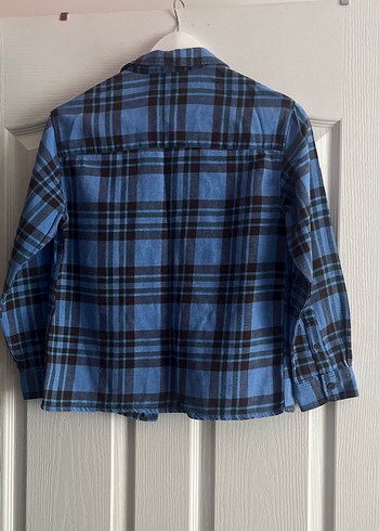 Düğmeli Mavi Kareli Denim Gömlek - Görsel 6