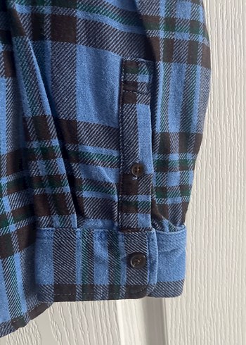 Düğmeli Mavi Kareli Denim Gömlek - Görsel 3