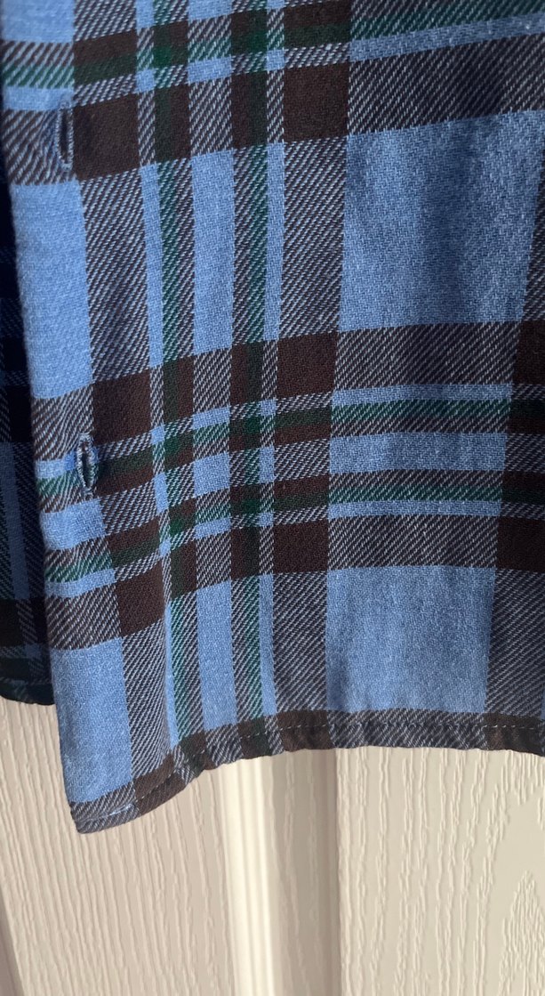 Düğmeli Mavi Kareli Denim Gömlek - Görsel 2