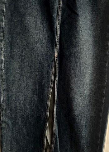 Lacivert Midi Boy Kadın Kot Etek - Görsel 2