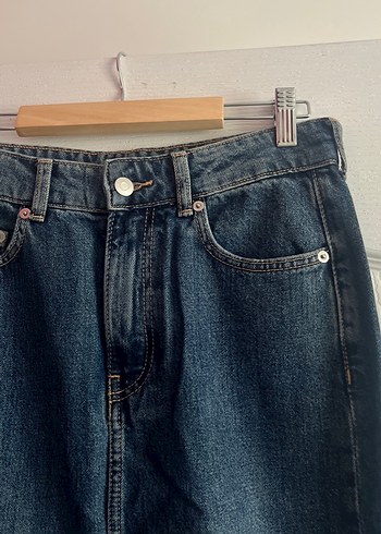 Lacivert Midi Boy Kadın Kot Etek - Görsel 3