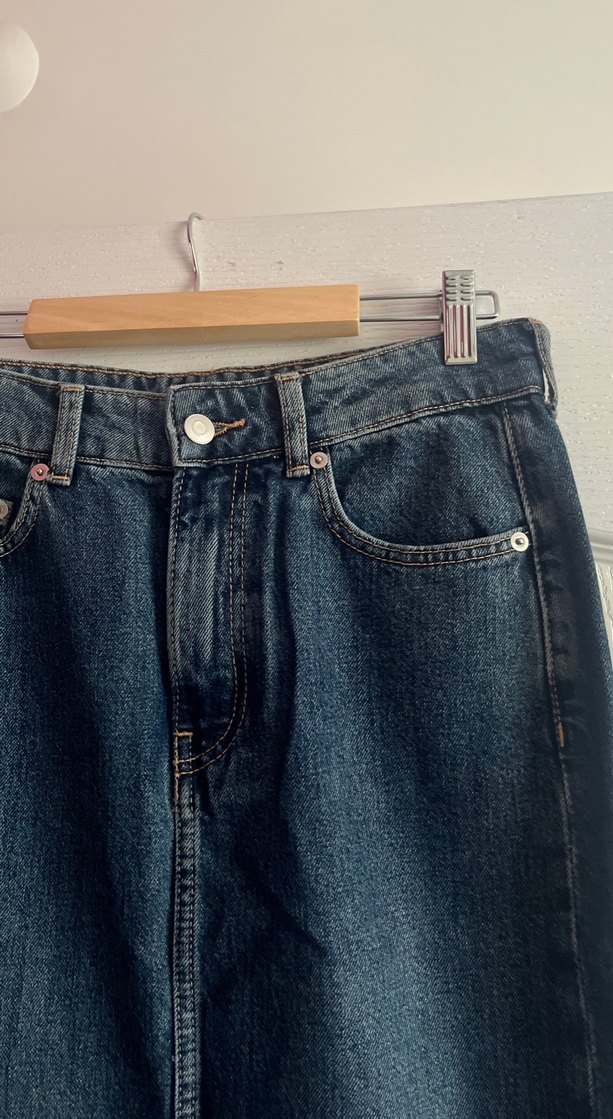 Lacivert Midi Boy Kadın Kot Etek - Görsel 3