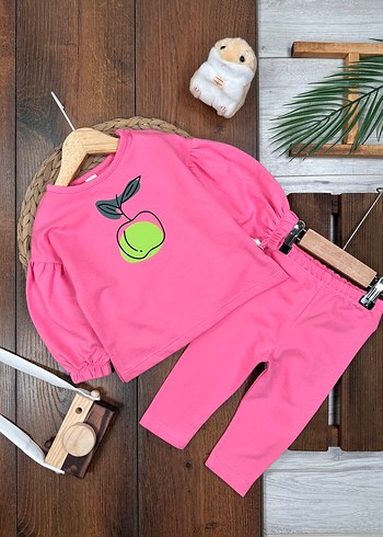 Pembe Baskılı Uzun Kollu Bebek Kız Takımı