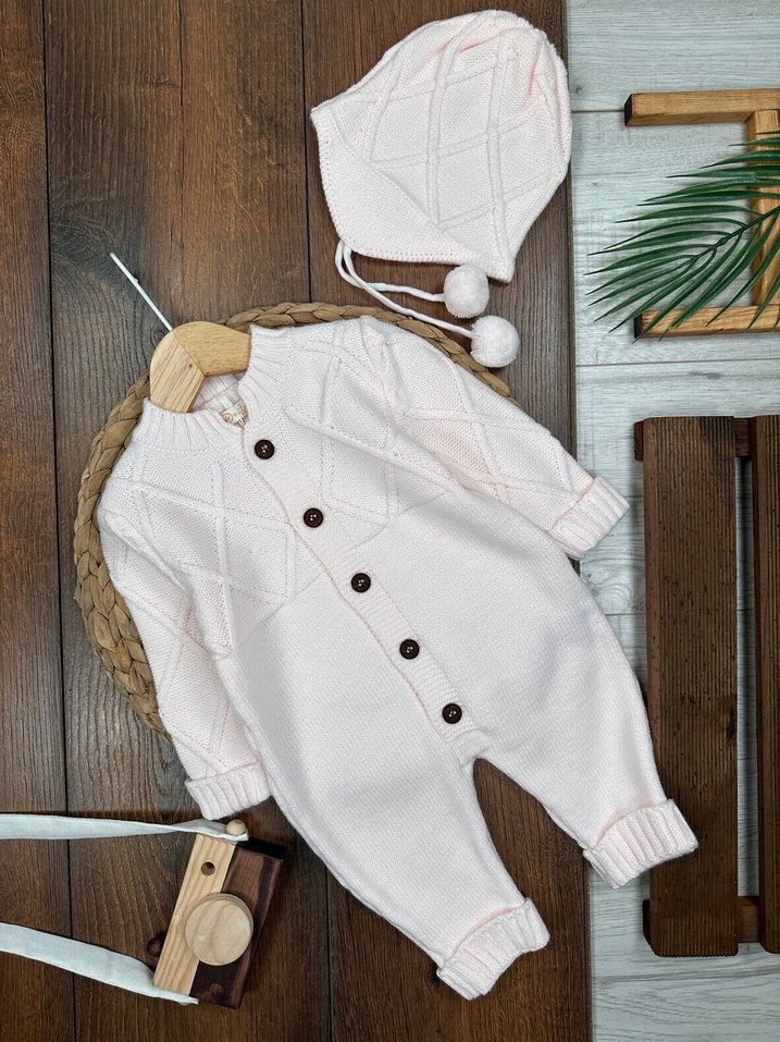 Pembe Örgü Kız Bebek Tulumu - Görsel 2