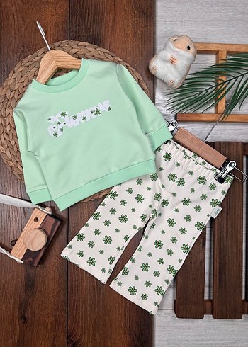 Kız Çocuk Renkli Baskılı Triko Eşofman Takımı - Görsel 2