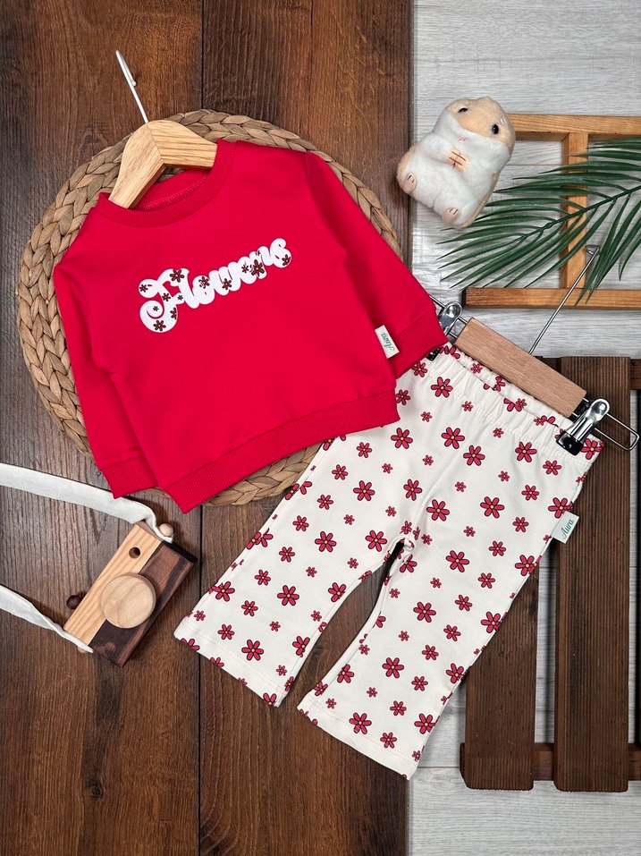 Kız Çocuk Renkli Baskılı Triko Eşofman Takımı - Görsel 3