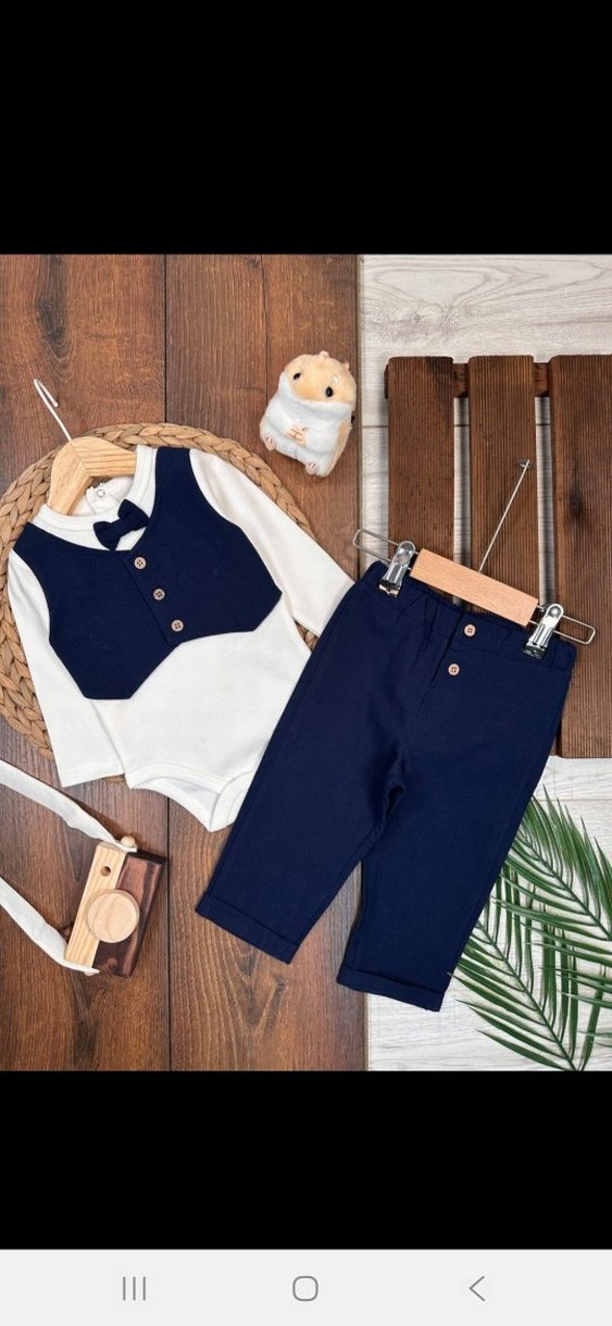 Düğmeli Pamuk Bebek Erkek Takımı - Görsel 2