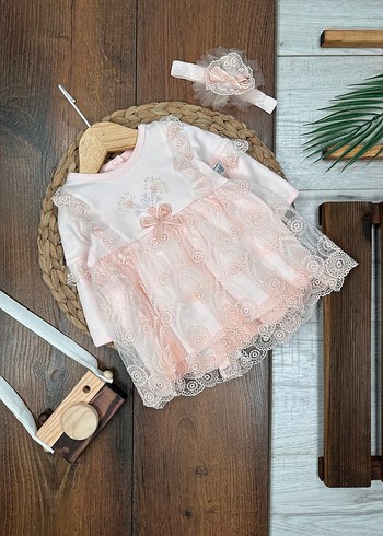 Dantel Detaylı Pembe Kız Bebek Elbisesi - Görsel 2