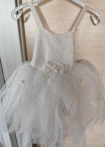 Beyaz Mini Düğün Elbisesi, İp Askılı, Midi - Görsel 5