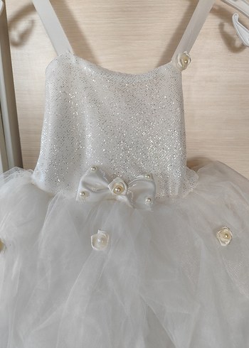 Beyaz Mini Düğün Elbisesi, İp Askılı, Midi - Görsel 2