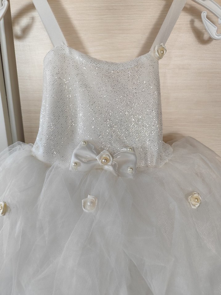 Beyaz Mini Düğün Elbisesi, İp Askılı, Midi - Görsel 2