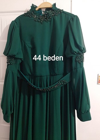 Yeşil Uzun Kollu Nakışlı Kadın Abiye Elbise - Görsel 2