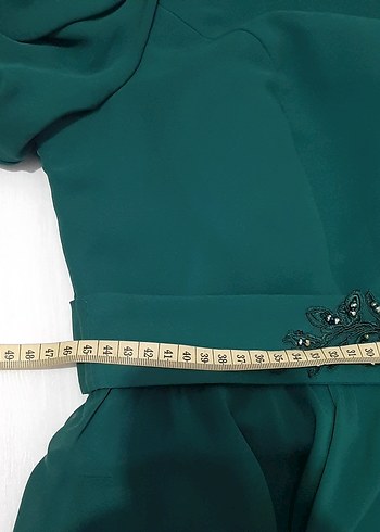 Yeşil Uzun Kollu Nakışlı Kadın Abiye Elbise - Görsel 5