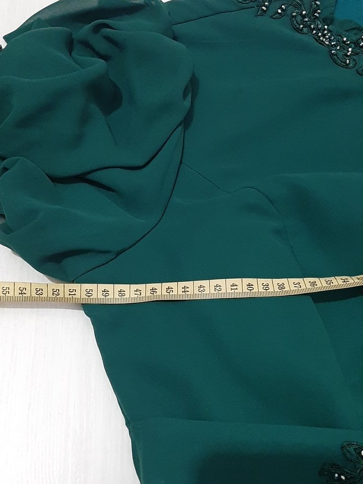 Yeşil Uzun Kollu Nakışlı Kadın Abiye Elbise - Görsel 4