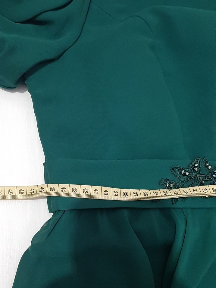 Yeşil Uzun Kollu Nakışlı Kadın Abiye Elbise - Görsel 5