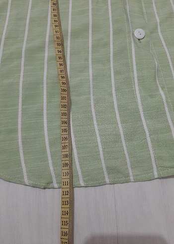 H&M Yeşil Çizgili Uzun Kollu Gömlek Elbise - Görsel 5