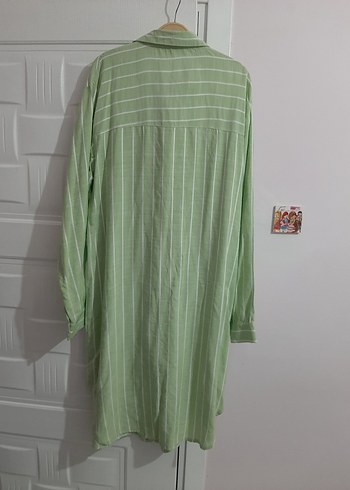 H&M Yeşil Çizgili Uzun Kollu Gömlek Elbise - Görsel 2