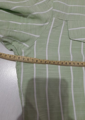 H&M Yeşil Çizgili Uzun Kollu Gömlek Elbise - Görsel 4