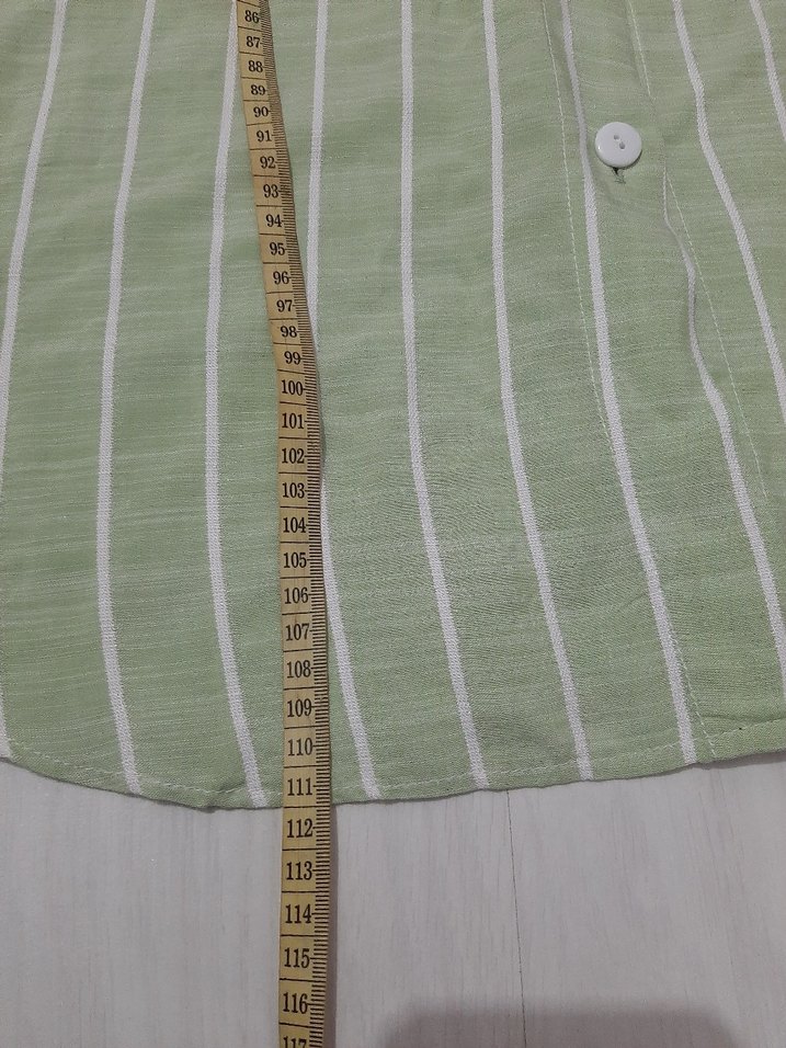 H&M Yeşil Çizgili Uzun Kollu Gömlek Elbise - Görsel 5