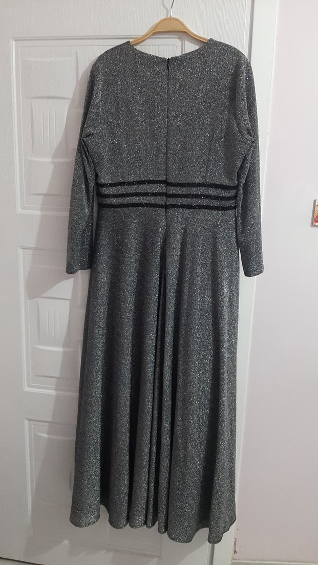 Gri Uzun Kollu Kadın Elbise 46 Beden - Görsel 2