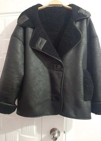 Siyah Kürklü Deri Kadın Biker Ceket - Görsel 3