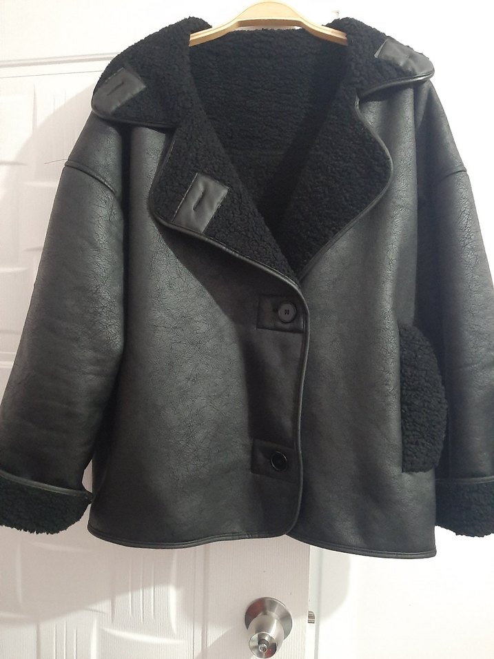 Siyah Kürklü Deri Kadın Biker Ceket - Görsel 3