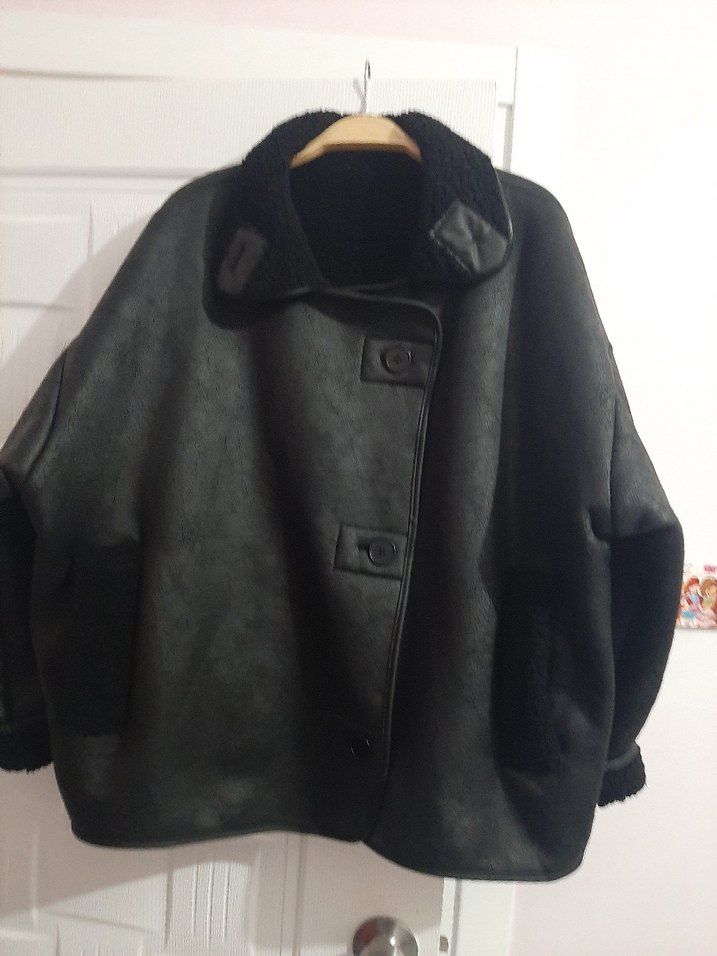 Siyah Kürklü Deri Kadın Biker Ceket - Görsel 2