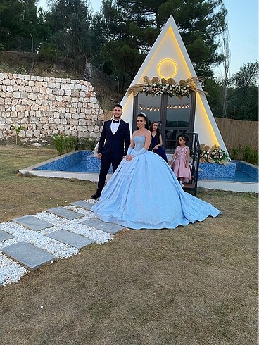 m Beden mavi Renk ÖZEL DİKİM PRENSES MODEL NİŞANLIK