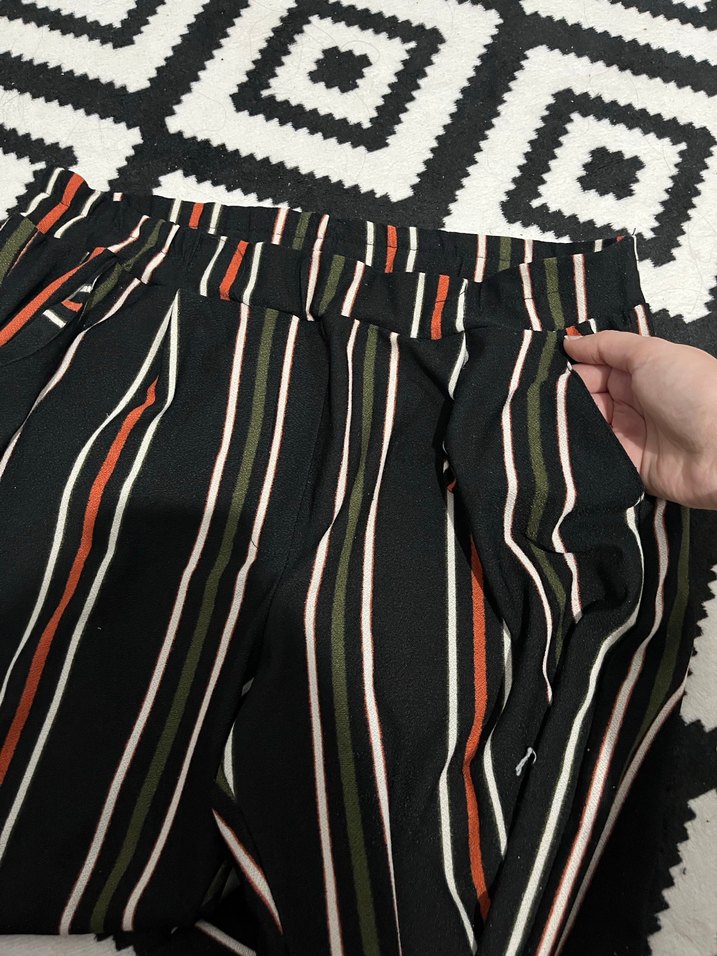 Çizgili Kadın Kumaş Pantolon - Görsel 2