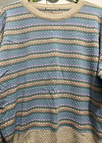 Bej ve Pastel Çizgili Kadın Triko Kazak - Görsel 2