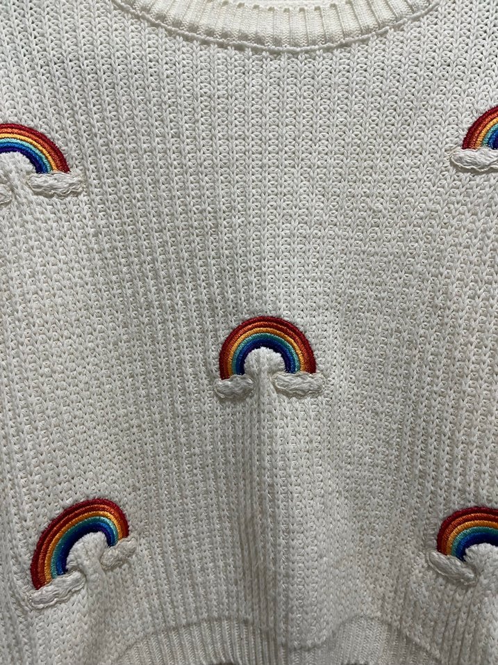 Gökkuşağı Desenli Beyaz Kazak - Görsel 3