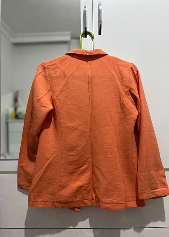 Turuncu Düğmeli Kadın Keten Blazer - Görsel 6