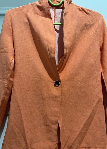 Turuncu Düğmeli Kadın Keten Blazer - Görsel 2