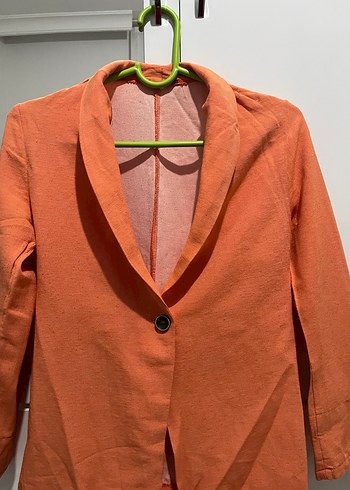Turuncu Düğmeli Kadın Keten Blazer - Görsel 5