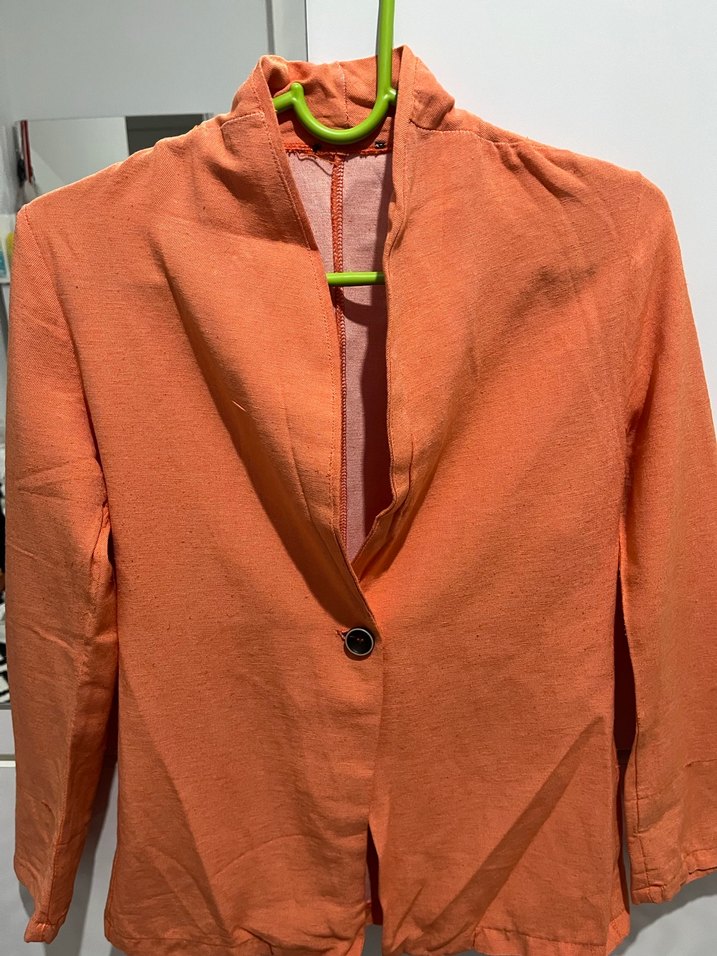 Turuncu Düğmeli Kadın Keten Blazer - Görsel 3