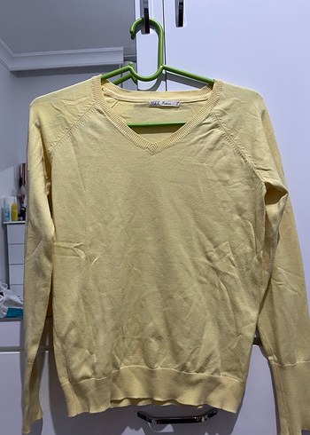 Sarı V Yaka Triko Kazak - Görsel 2