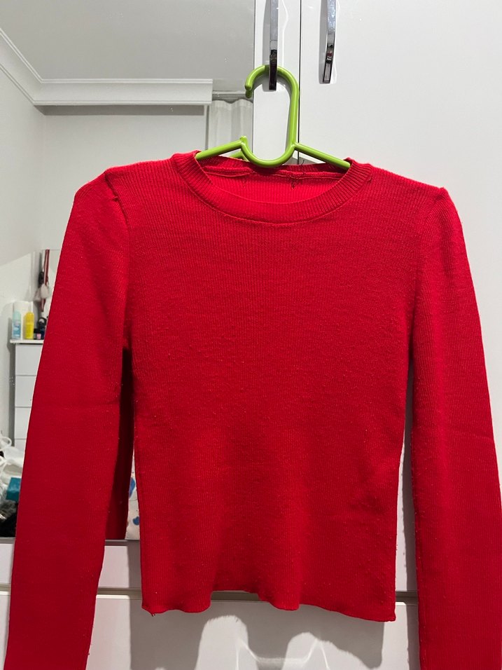 Kırmızı Triko Uzun Kollu Kazak - Görsel 2