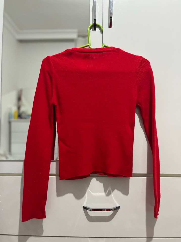 Kırmızı Triko Uzun Kollu Kazak - Görsel 3